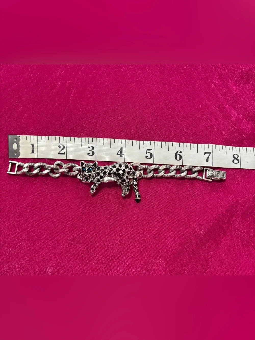 Betsey Johnson Silver tone crystal pave leopard chain bracelet.